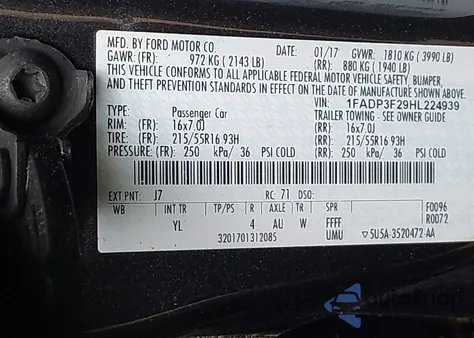 2017 Ford Focus Se z USA, uszkodzony, nr VIN 1FADP3F29HL224939